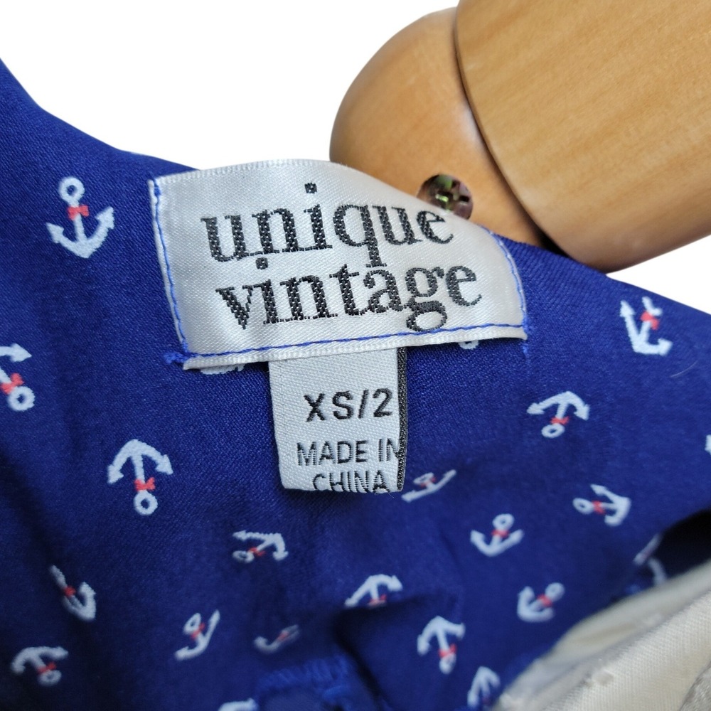 Unique Vintage Nautical Anchor Print Sailor Dress Retro Pin Up Midi Suspender XS - Picture 7 of 8